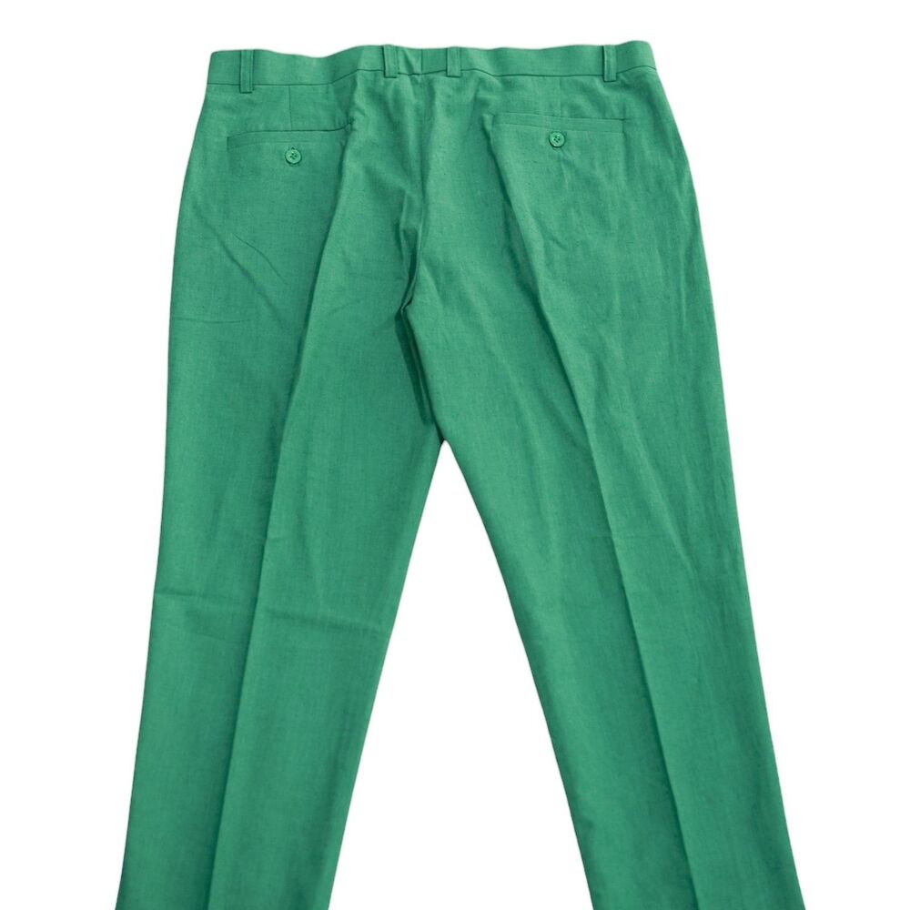 Mens 36 Emerald Green Cotton Slim Fit Flat Front Dress Pants Handmade Trousers - Picture 7 of 7
